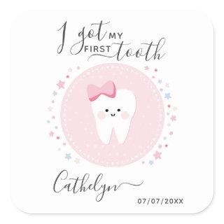 I got my first tooth Baby Girl Teething Date Square Sticker