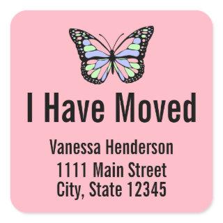 I Have Moved Butterfly Pink Moving Announcement Square Sticker