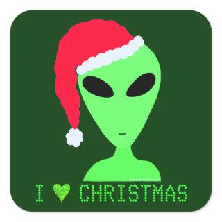 I Heart Christmas Alien In A Santa Hat Fun Decal Square Sticker