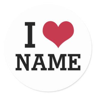 I Heart Name Classic Round Sticker