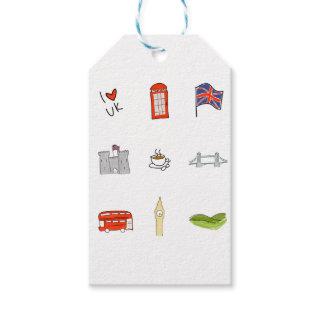 I Heart United Kingdom, British Love, UK landmarks Gift Tags