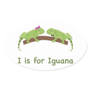 I is for iguana oval sticker