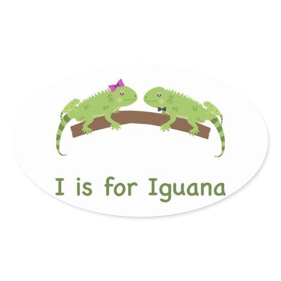 I is for iguana oval sticker