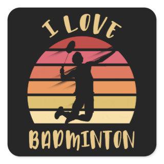I Love Badminton Jump Smash Square Sticker
