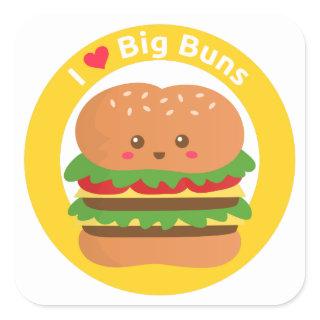 I Love Big Buns, Kawaii Big Burger Square Sticker