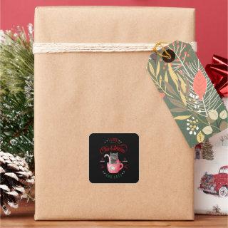 i love Coffee Christmas and Cats Joyful Greetings Square Sticker
