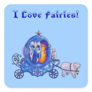 I Love Fairies! Fairy, Bubble Carriage, Polar Bear Square Sticker