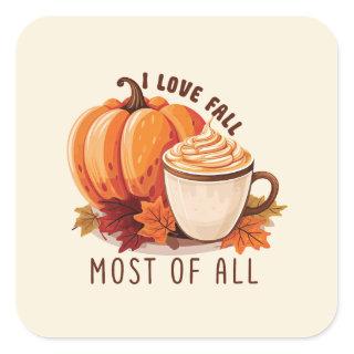 I Love Fall - Pumpkin and Pumpkin Spice Latte Square Sticker