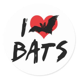 I Love Heart Bats Classic Round Sticker