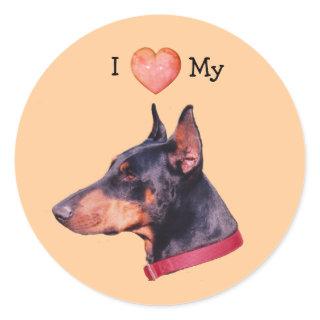 I Love Heart My Doberman Dog  Classic Round Sticker