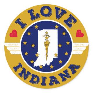 I Love Indiana State Map and Flag Classic Round Sticker