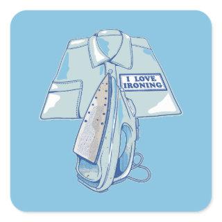 I love ironing funny iron square sticker
