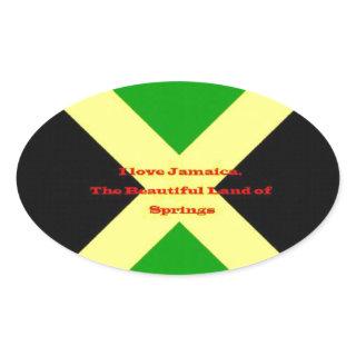 I Love Jamaica Text on Flag Art Print Oval Sticker