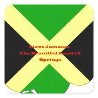 I Love Jamaica Text on Flag Art Print Square Sticker