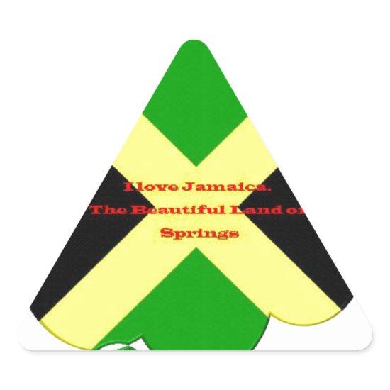 I Love Jamaica Text on Flag Art Print Triangle Sticker