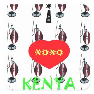 I Love Kenya XOXO Maasai with shield and spear Square Sticker