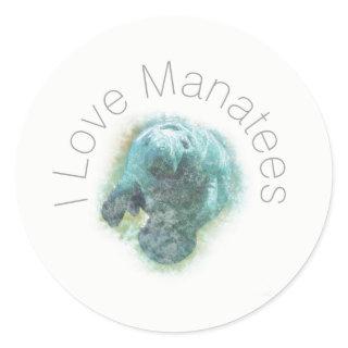 I Love Manatees Art Classic Round Sticker