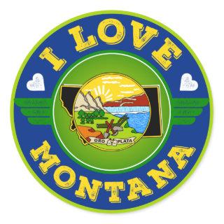 I Love Montana State Flag and Map Classic Round Sticker