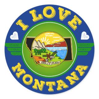 I Love Montana State Flag and Map Classic Round Sticker