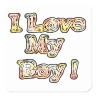 I Love My Boy Design Cool Vintage Collection Text Square Sticker