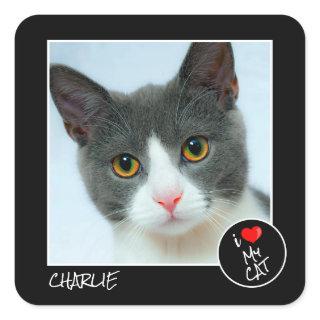 I Love My Cat, Custom Photo – Pet Lovers Square Sticker