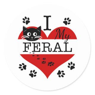 I Love My Feral Cat Heart Paw Prints Stickers