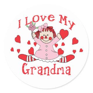 I love My Grandma Rag Doll & Hearts Classic Round Sticker
