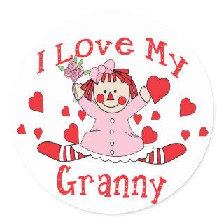 I love My Granny Rag Doll & Hearts Classic Round Sticker