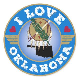 I Love Oklahoma State Flag and Map Classic Round Sticker