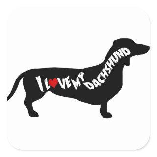 I Love Red Heart my Dachshund Silhouette Square Sticker