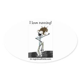 I love running! oval stickers