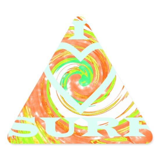 I Love Surf: Beautiful Floral with Cool Text Art  Triangle Sticker