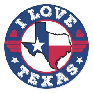 I Love Texas State Map and Flag Classic Round Sticker