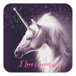 I Love Unicorns Beautiful Magical Mythical  Square Sticker