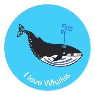 I love WHALES -  Endangered animal - Blue Classic Round Sticker