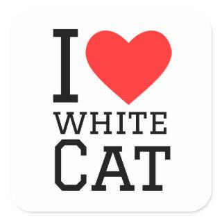 I love white cat square sticker