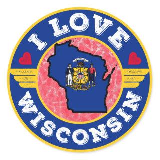 I Love Wisconsin State Map and Flag Classic Round Sticker