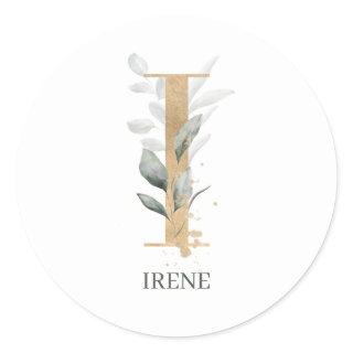 I Monogram Floral Personalized Classic Round Sticker