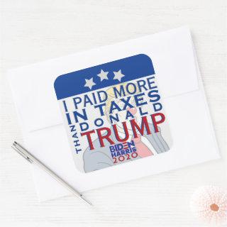 I Paid More In Taxes Than Donald Trump Set of 6 Square Sticker