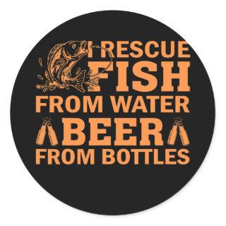 I rescue fish from water beer from bottles classic round sticker