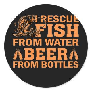 I rescue fish from water beer from bottles classic round sticker