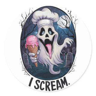 "I Scream" Funny Ghost Chef Halloween Ice Cream St Classic Round Sticker