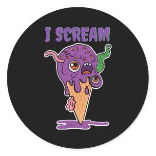I Scream Ice Cream Funny Halloween Kids Kawaii Classic Round Sticker