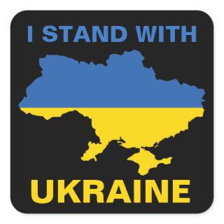 I Stand with Ukraine Ukrainian Flag and Map Square Sticker