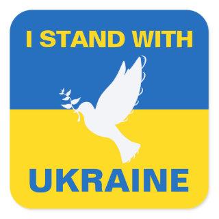 I Stand with Ukraine Ukrainian Flag Dove Peace Square Sticker