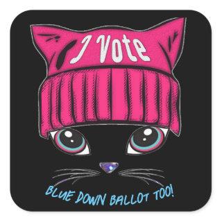 I Vote Blue Down Ballot Too Square Sticker