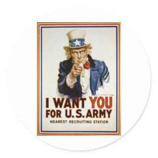 I Want You for U.S. Army by James Montgomery Flagg Classic Round Sticker
