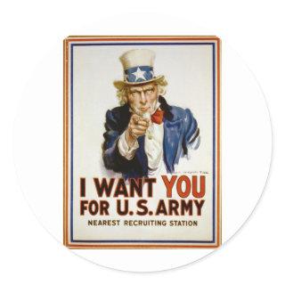 I Want You for U.S. Army by James Montgomery Flagg Classic Round Sticker