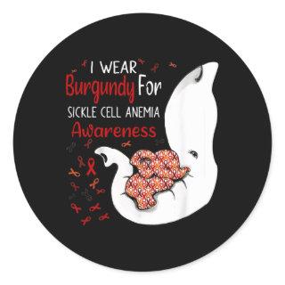 I Wear Burgundy For Sickle Cell Anemia Awareness E Classic Round Sticker