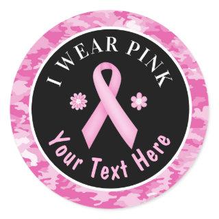 I Wear Pink Breast Cancer Awareness Camouflage Cla Classic Round Sticker